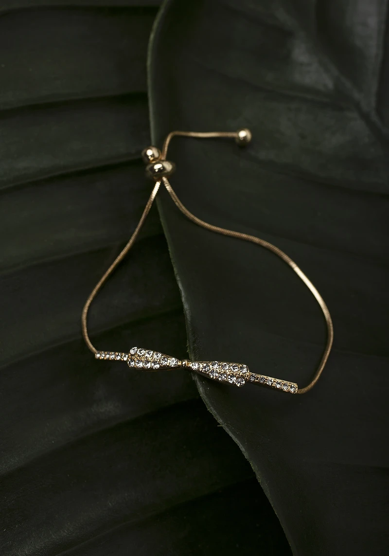 Pave Bow Bolo Gold Bracelet