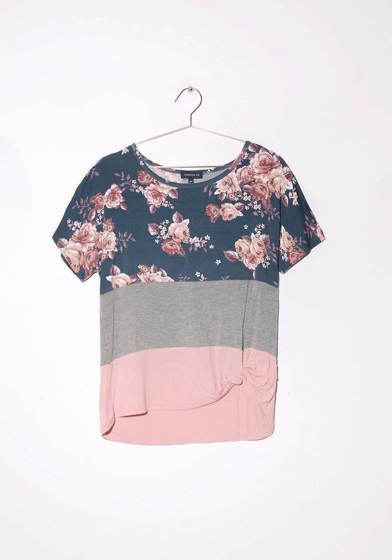 Women's Floral Colour Block Top