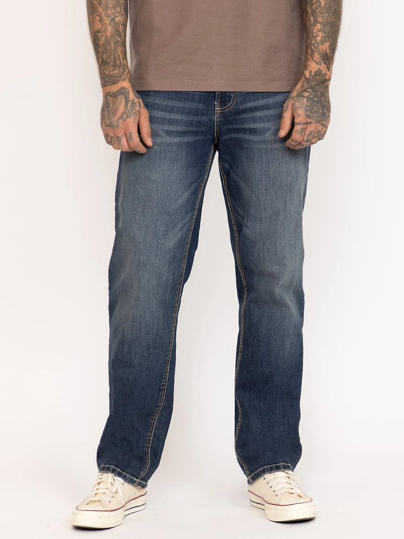 Men's Dark Wash Relaxed Straight Jeans