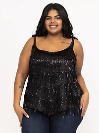 Women's Sequin Fringe Strappy Tank Top