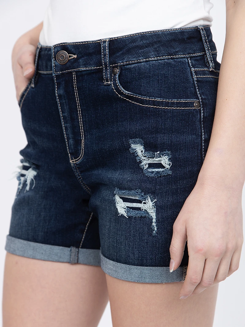 Women's Rip & Repair Cuffed Midi Dark Wash