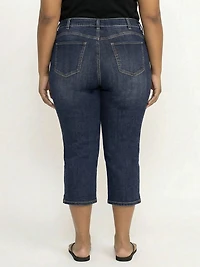 Women's Plus Side Slit Hem Dark Wash Jean Capri