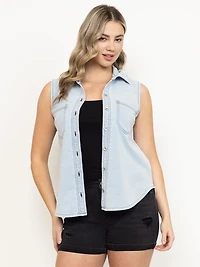 Women's Sleeveless Knit Denim Shirt