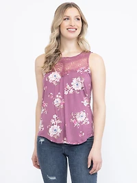 Women's Floral Lace Neck Tank