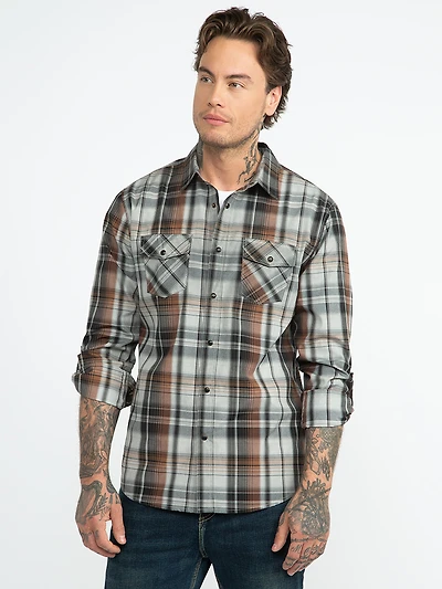 Men's Roll Sleeve Plaid Shirt