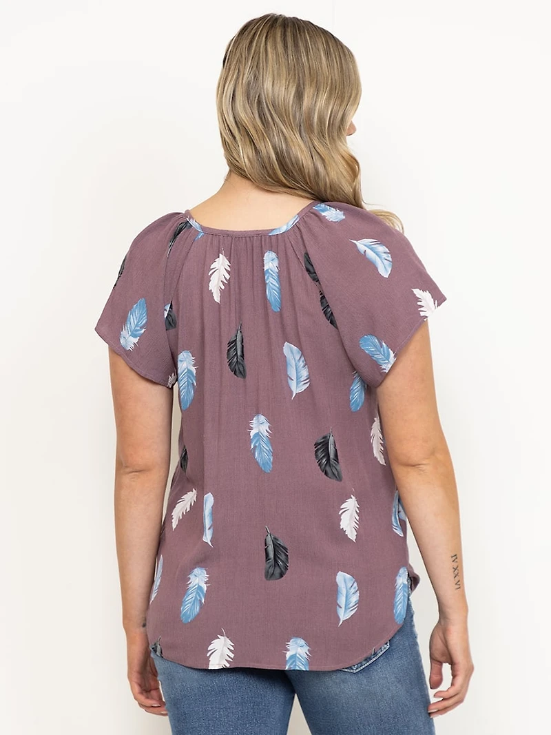 Women's Feather Tie Neck Peasant Top