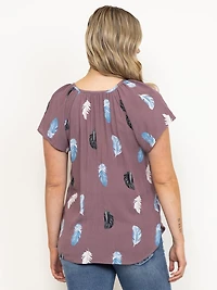 Women's Feather Tie Neck Peasant Top
