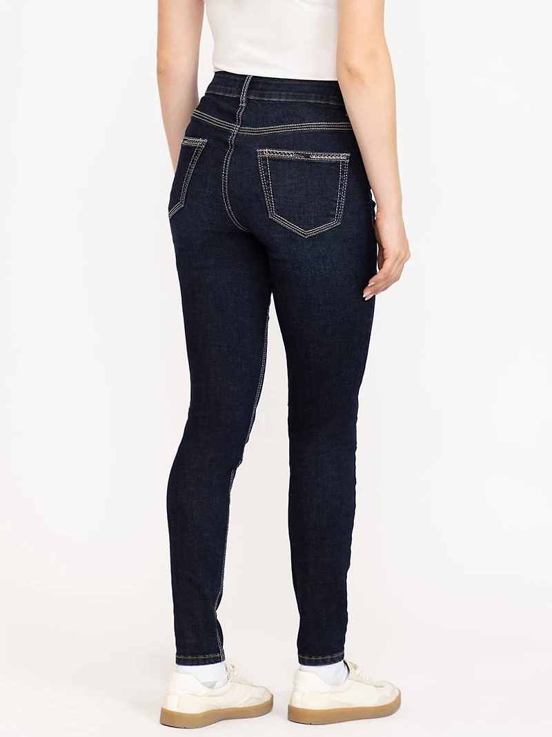 Women's Dark Wash Thick Stitch Skinny Jean