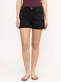 Women's High Rise Black Distress Cuffed Shortie
