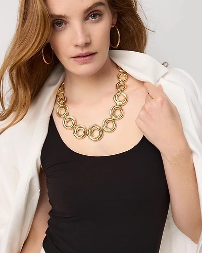 Sculptural Rings Single Strand Necklace