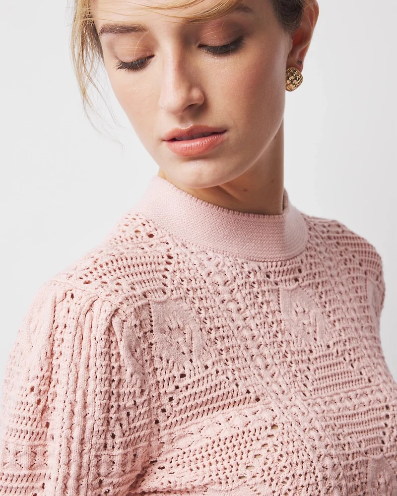 Mock Neck Pointelle Sweater