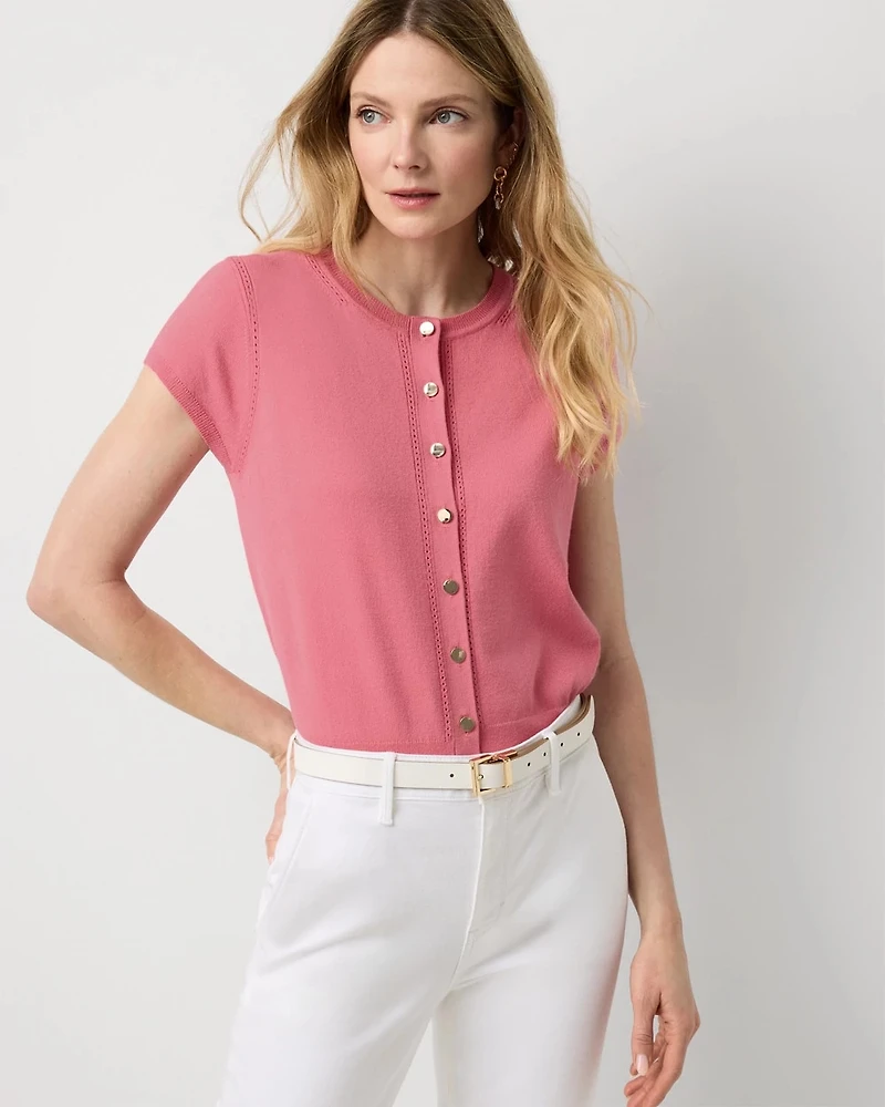 Short Sleeve Button Front Cardigan