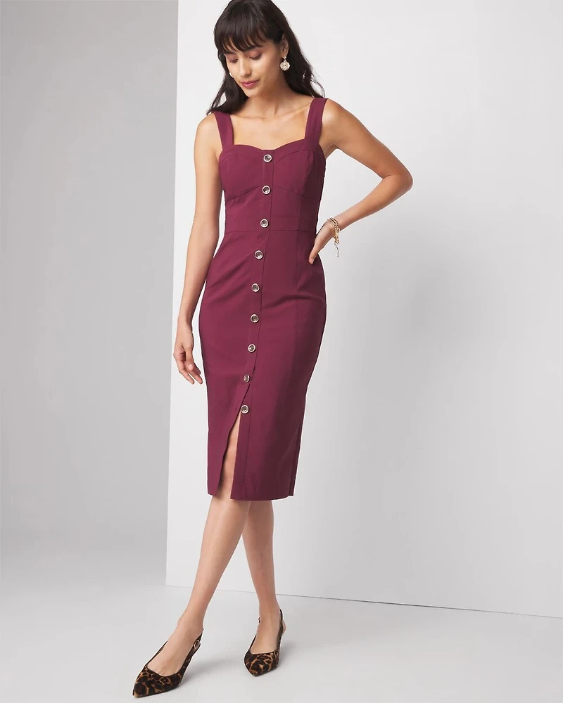 Sleeveless Button Front Sheath Dress