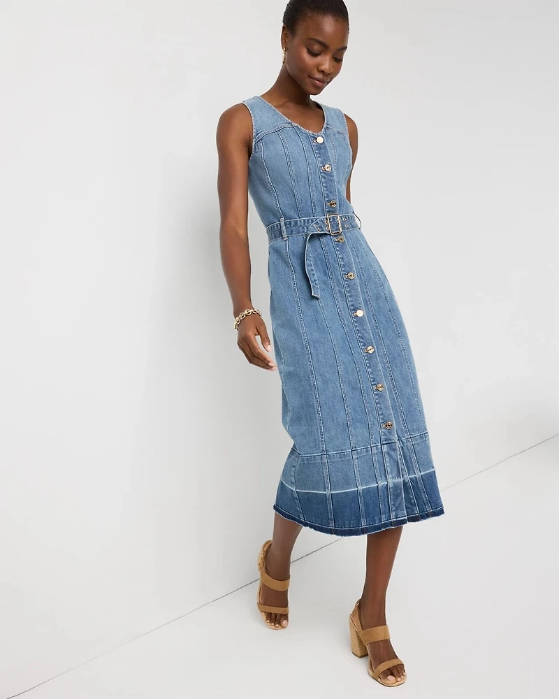 Belted Denim Midi Dress