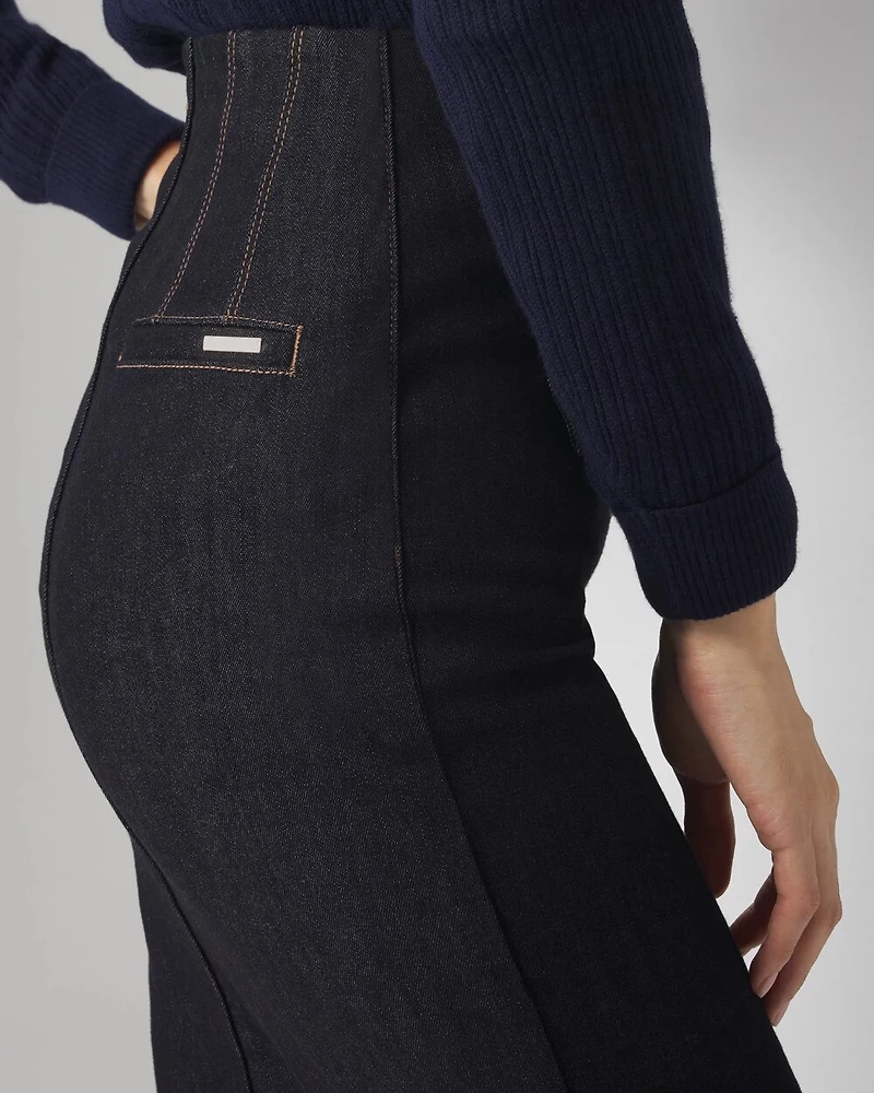 Button Front Denim Midi Skirt