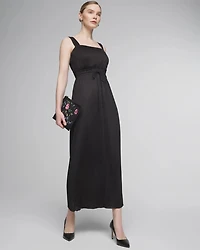 Petite Sleeveless Tie-Waist Pleated Midi Dress