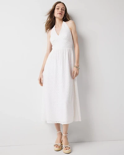 Eyelet Halter Midi Dress