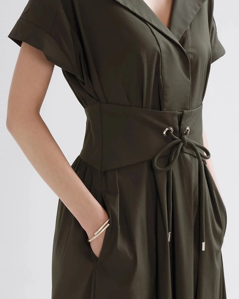 Short Sleeve Collar Poplin Midi Dress