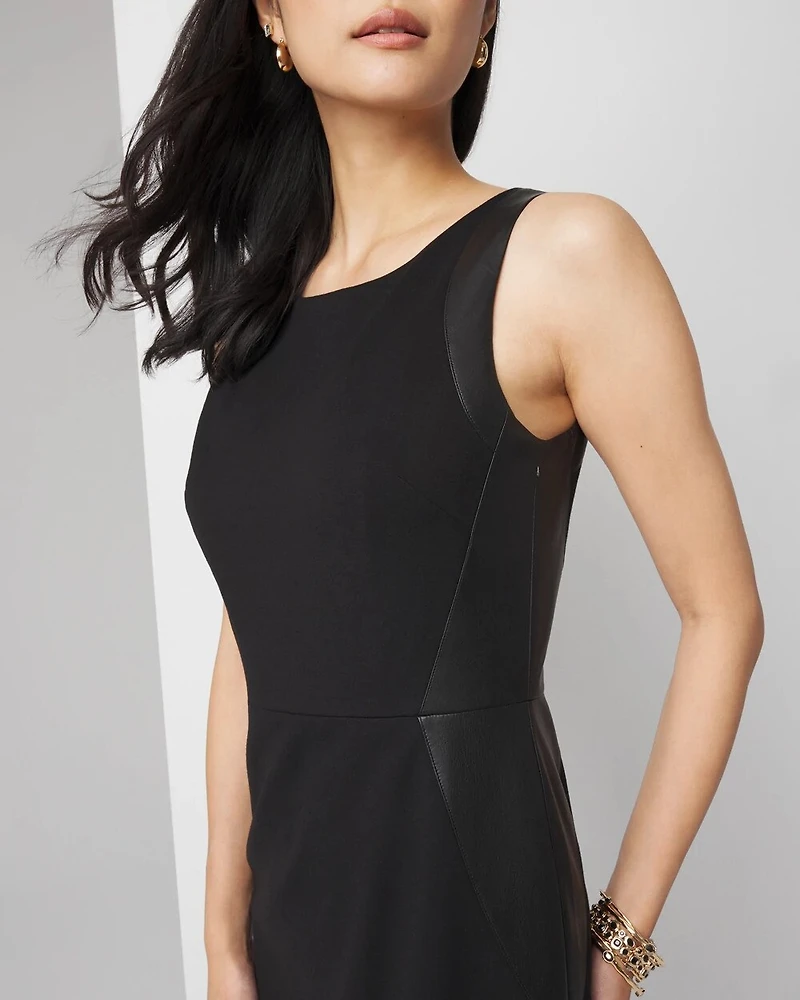 Boatneck Sheath with Faux Leather Insets