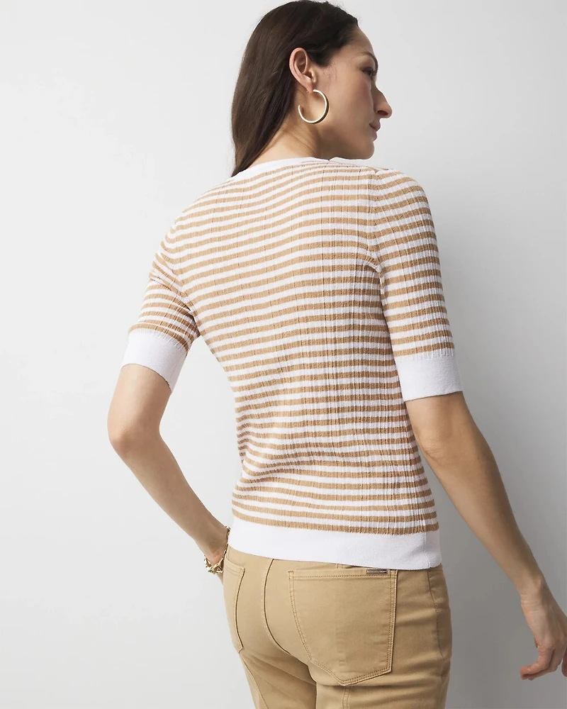 Elbow-Sleeve Henley Sweater