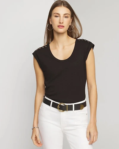 Lace-Up Shoulder Scoop Tee