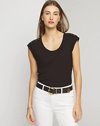 Lace-Up Shoulder Scoop Tee