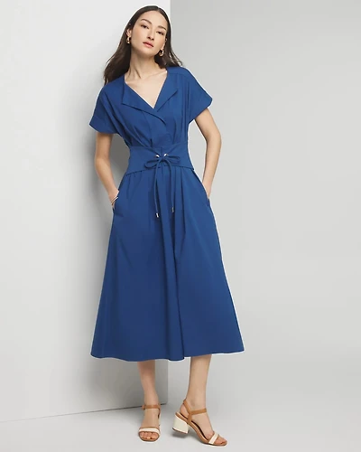Short Sleeve Collar Poplin Midi Dress