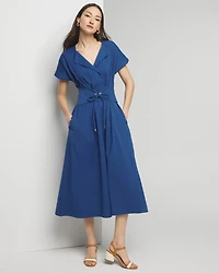 Short Sleeve Collar Poplin Midi Dress