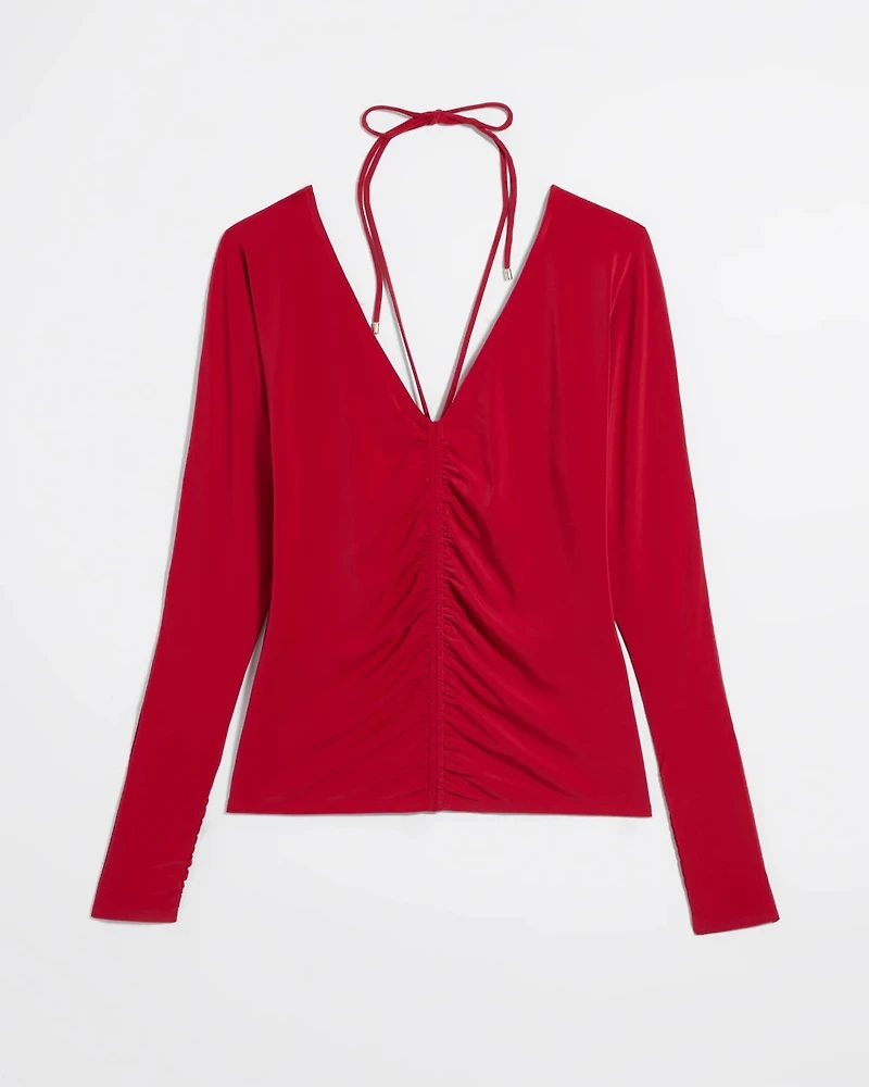 Long Sleeve Ruched Front Matte Jersey Top