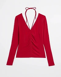 Long Sleeve Ruched Front Matte Jersey Top