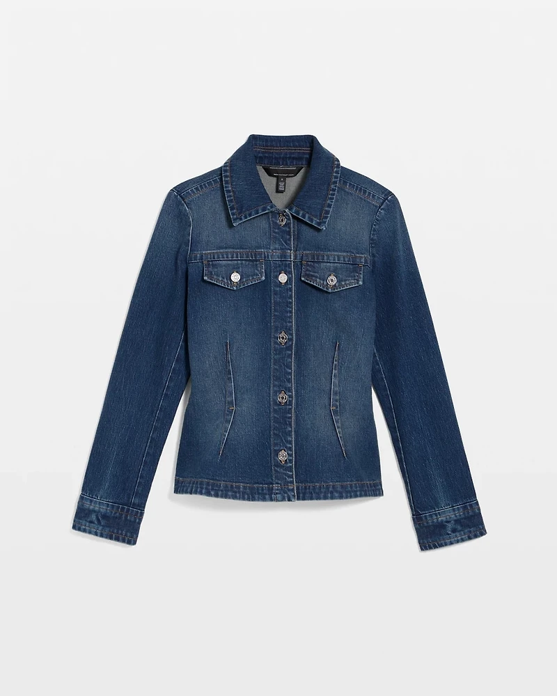 Pleated Denim Trucker Jacket