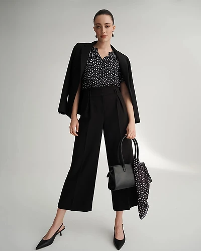 Pleated Cropped Wide Leg Pant