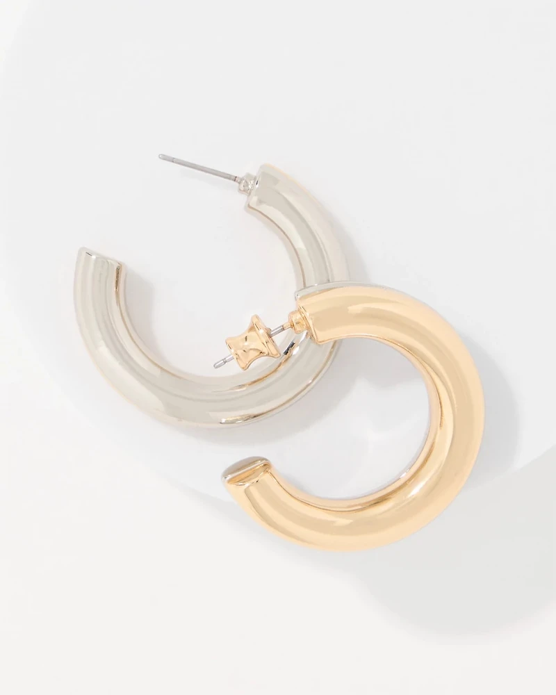 Mixed Metal Front to Back Hoop Earrings
