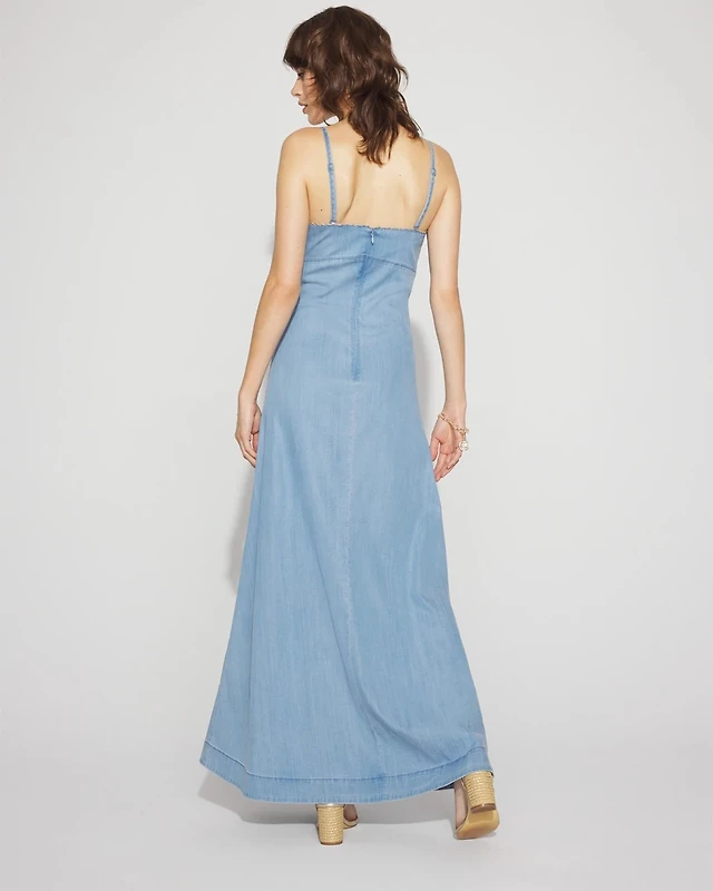 White House Black Market Chain Detail Denim Maxi Dress | Liberty Center White House Black Market Chain Detail Denim Maxi Dress | Liberty Center