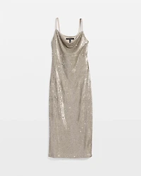Cowl Neck Sequin Midi Dress