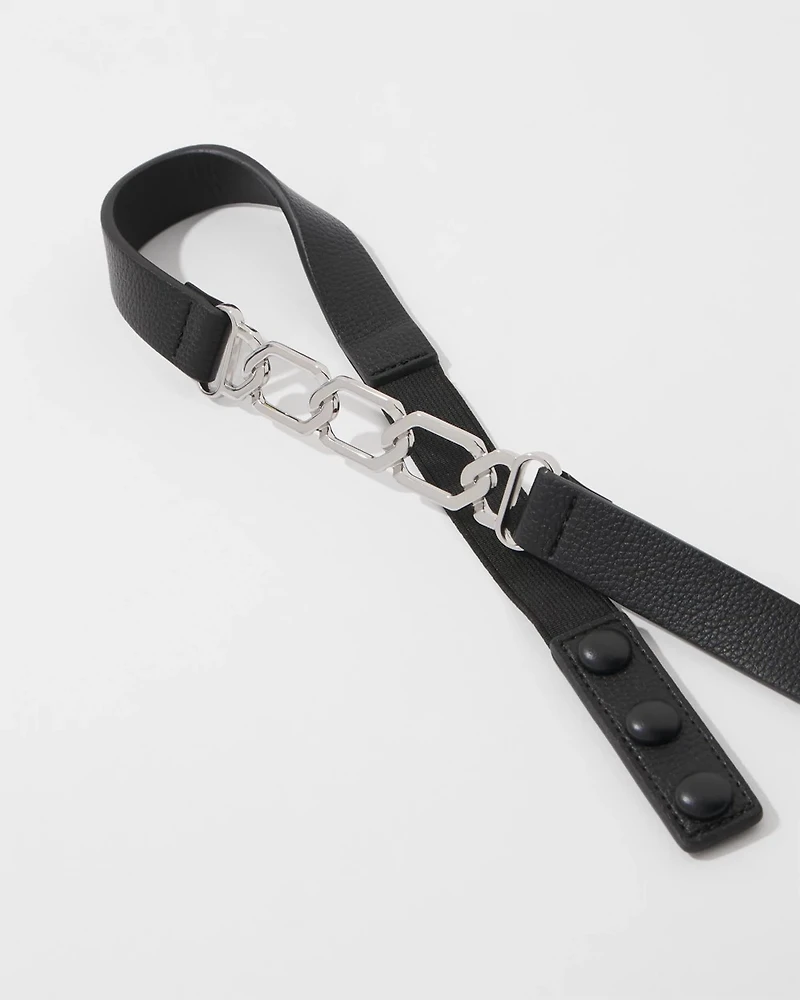 Silver Chain + Faux Leather Stretch Belt