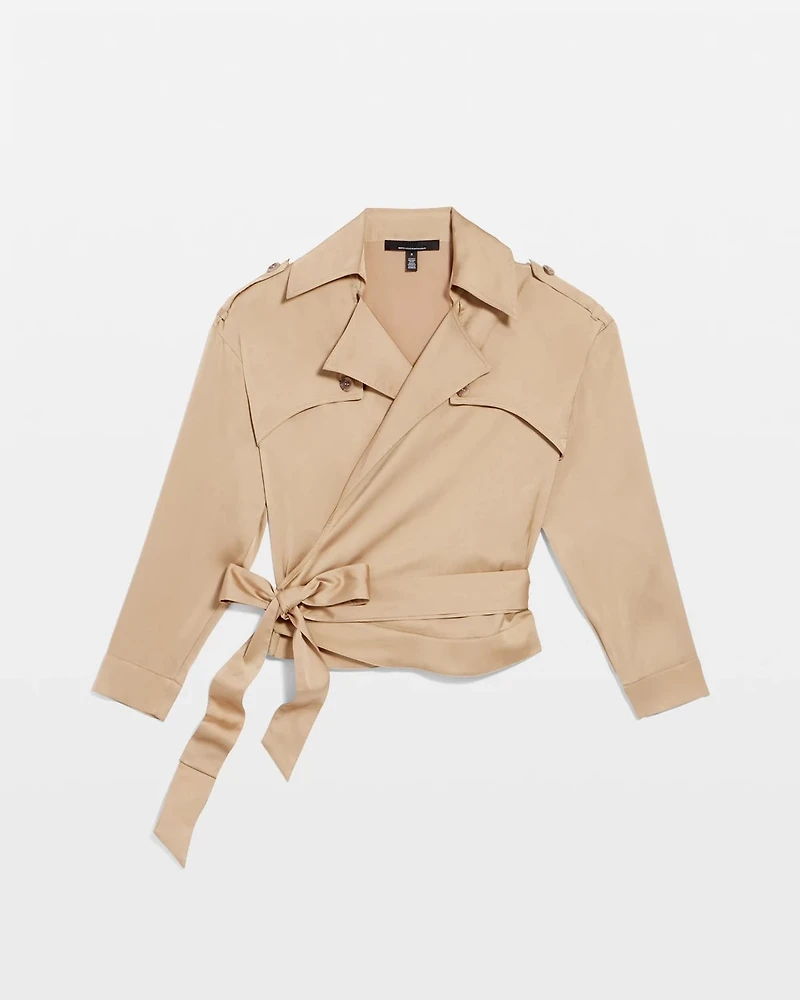 Petite Satin Trench-Wrap Blouse