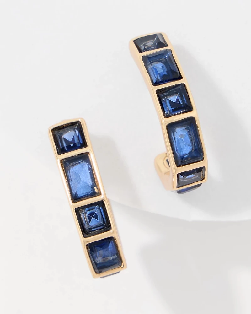 Dark Blue Glass Stone Hoop Earrings