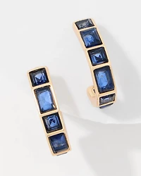 Dark Blue Glass Stone Hoop Earrings