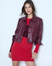 Button-Front Faux Leather Jacket