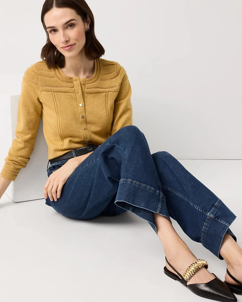 Metallic Pointelle Knit Cardigan