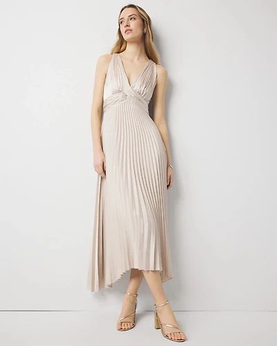 Satin Pleated Midi Dress