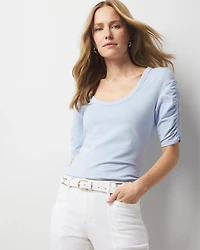 Ruched-Sleeve Scoop Neck Top