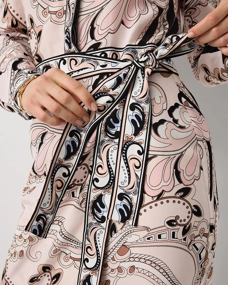 Tie-Waist Faux Wrap Shirt Dress