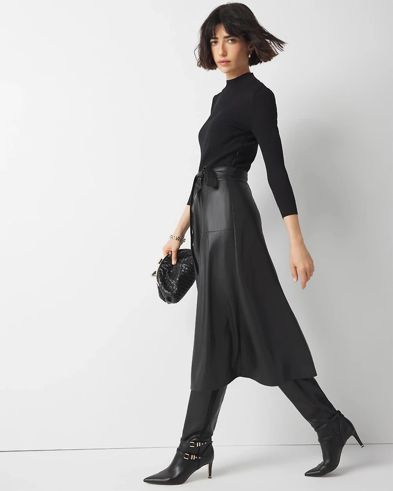 Petite 3/4 Sleeve Faux Leather Dress