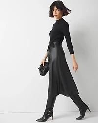 Petite 3/4 Sleeve Faux Leather Dress