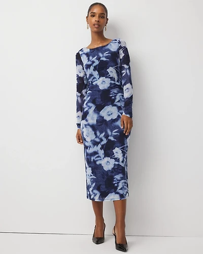 Petite Floral Mesh Midi Dress