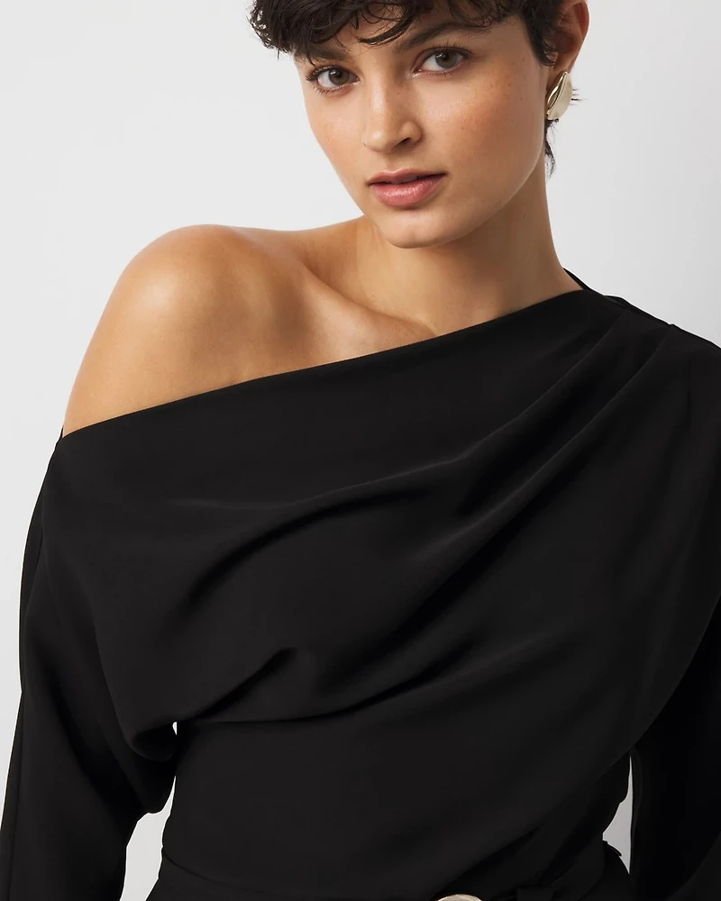 Off-The-Shoulder Belted Dress