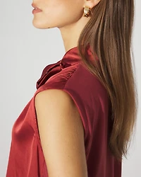 Bubble Hem Tie-Neck Shell