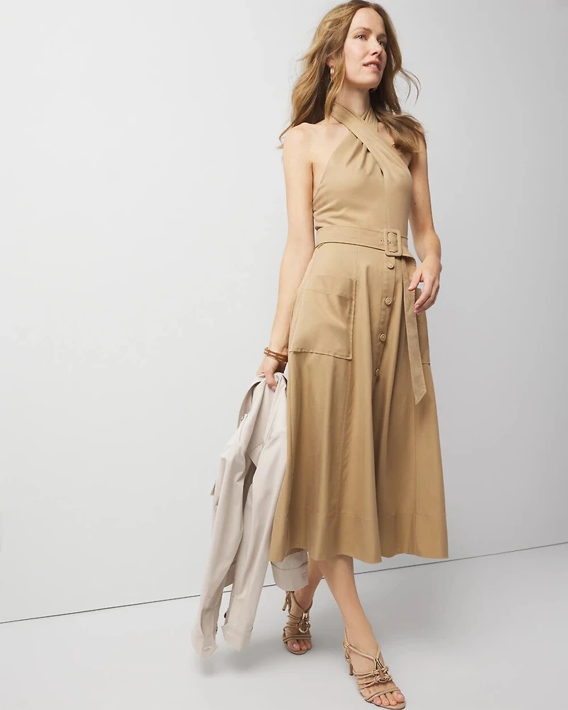 Halter Trench Midi Dress